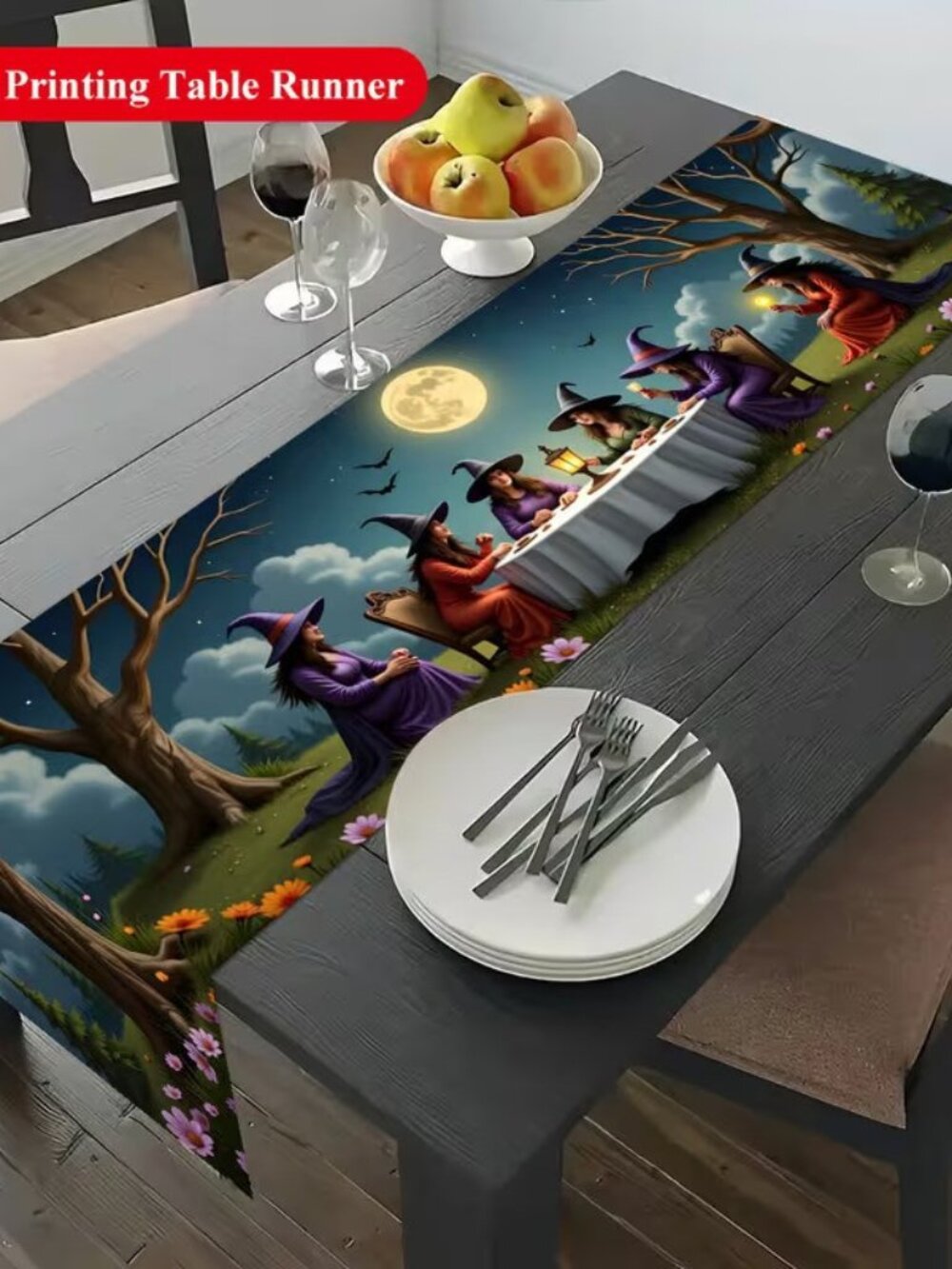Halloween Gothic Spooky Gathering of Witches' Table Runner 47.2"l x 11.8"w